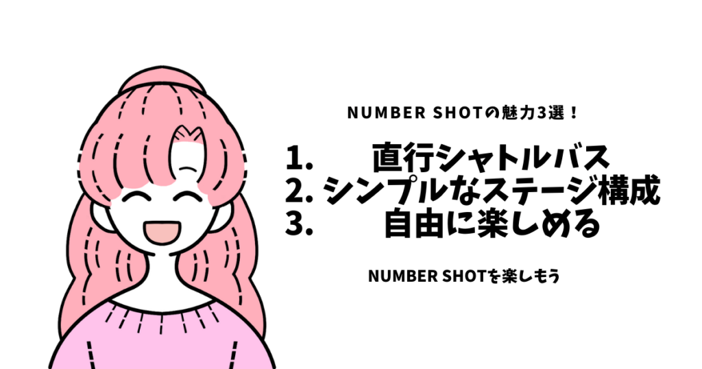 NUMBER SHOTの魅力3選。
3つの魅力でNUMBER SHOTを楽しもう。